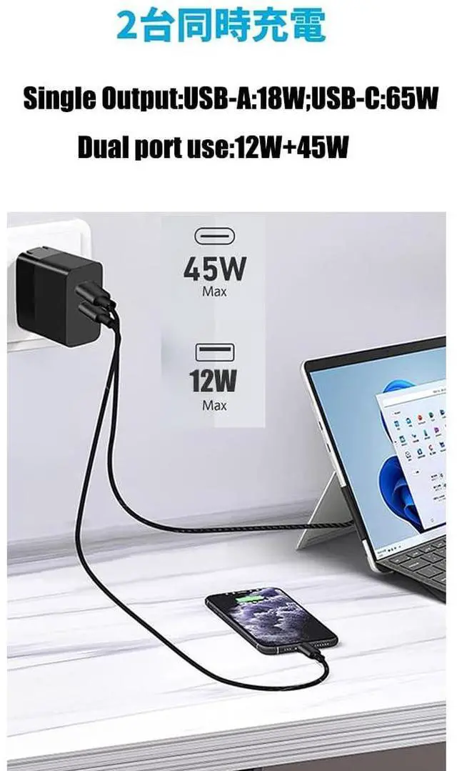 Alt view image 2 of 5 - Gomass PD Adapter for Surface pro Charger 65W Compatible with Microsoft Surface Pro 9/8/X/7/6/5/4/3,Surface Laptop 5/Studio/4/Go/3/2/1, Surface Book