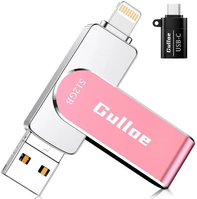 Main image of Gulloe 512GB USB Flash Drive Intended for iPhone iPad, Memory Stick Storage for Photos and Videos Backup, Compatible with iPhone iPad Android PC, Plug and Play, No Application Required (Pink)