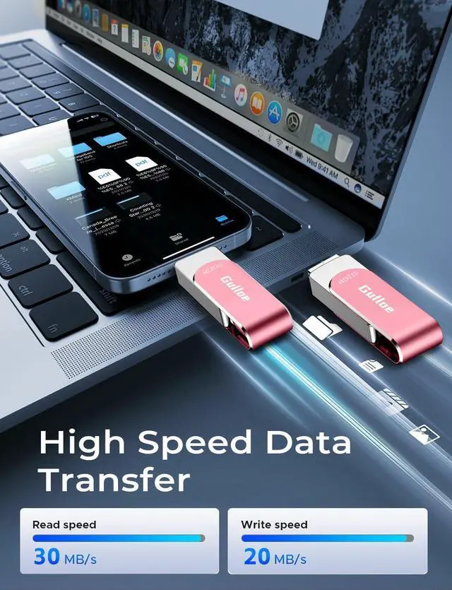 Alt view image 3 of 5 - Gulloe 512GB USB Flash Drive Intended for iPhone iPad, Memory Stick Storage for Photos and Videos Backup, Compatible with iPhone iPad Android PC, Plug and Play, No Application Required (Pink)