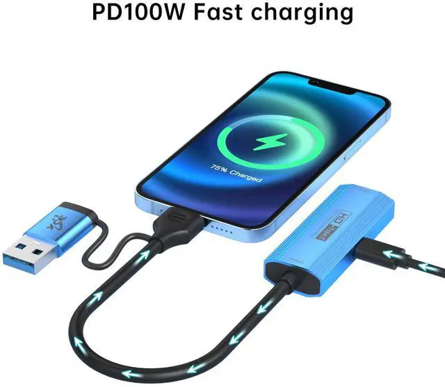 Alt view image 2 of 5 - USB 3.0 Video Capture Card Be Suitable for for Streaming and Game Recording .Compatible Device PS4/PS5/MacOS/SwitchFast Charging with PD 100W, HDMI to USB-A/C Capture Card 4K@60Hz,1080P.
