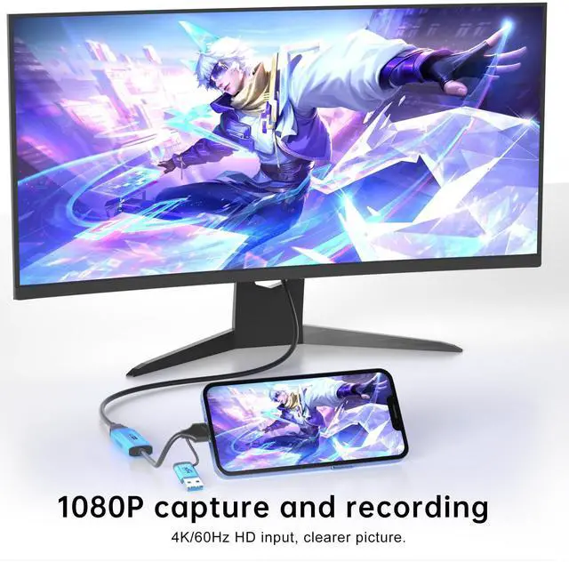 Alt view image 3 of 5 - USB 3.0 Video Capture Card Be Suitable for for Streaming and Game Recording .Compatible Device PS4/PS5/MacOS/SwitchFast Charging with PD 100W, HDMI to USB-A/C Capture Card 4K@60Hz,1080P.