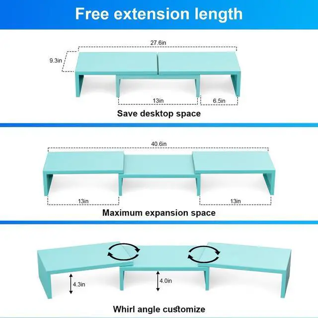 Alt view image 4 of 5 - OUTIOE Dual Monitor Stand for Desk, Metal Computer Stand, Desk Shelf Riser,Desktop Organizer for Home and Office Use (Blue)