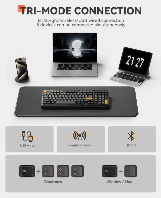 Alt view image 4 of 5 - DAREU Wireless Keyboard and Mouse:A950 Wireless Gaming Mouse & EK98PRO Gasket Wireless Gaming Keyboard Combo