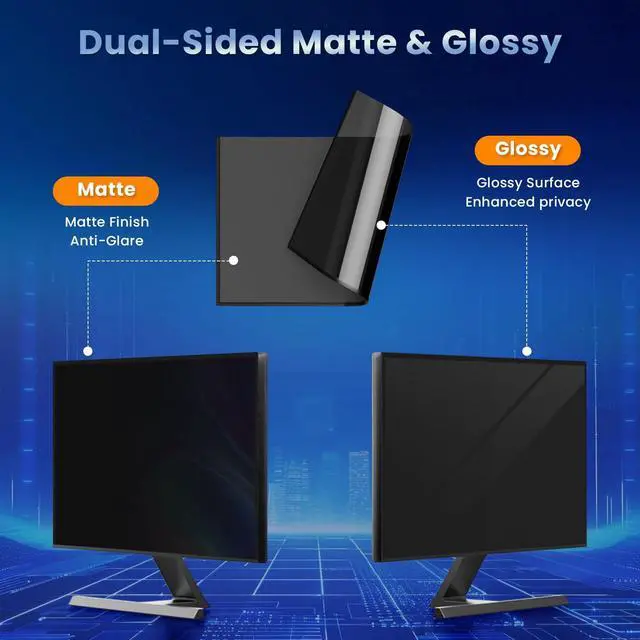 Alt view image 5 of 5 - 2 Pack Magnetic 24 Inch Monitor Privacy Screen Filter for Frameless Computer 16:9 Aspect Ratio, Reversible Eye Protection Anti Blue Light Glare Shield, Removable Anti Spy Blackout Desktop Protector