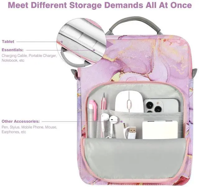 Alt view image 3 of 5 - Dadanism 9-11 Inch Tablet Sleeve Bag Carrying Case with Shoulder Strap for iPad (A16) 11", iPad 10th Gen 10.9" Air 5/4, i-Pad Air/Pro 11", i-Pad 9/8/7th 10.2", Galaxy Tab A9+ Plus 11", Cloudy Pink