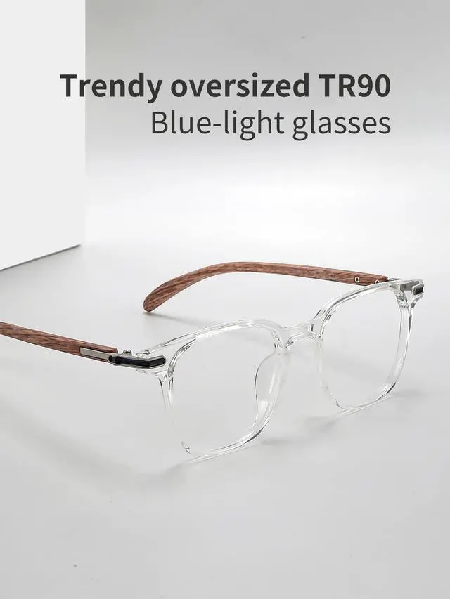 Alt view image 2 of 5 - PRIVOZA Blue Light Blocking Glasses Women/Men, Fashion Imitation wood grain Eyeglasses UV Ray Filter Computer Gaming Glasses (Clear)