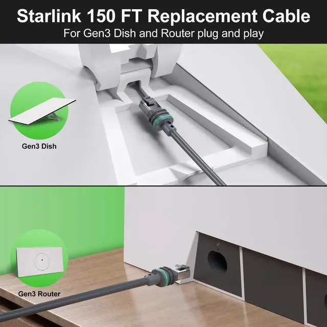 Alt view image 3 of 5 - Starlink Gen 3 Cable 150FT/46M,linkoostar Starlink Cable Gen 3 Replacement Standard V3 Cable for Starlink Rectangular Waterproof Extension Ethernet Cable Gen 3 Accessories