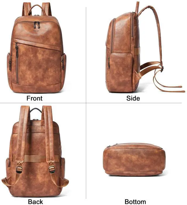 Alt view image 4 of 5 - tiamyi Computer Backpack for Women Soft Leather Back pack with 15.6 inch Laptop Compartment, Fashion Ladies Travel Backpack, Brown