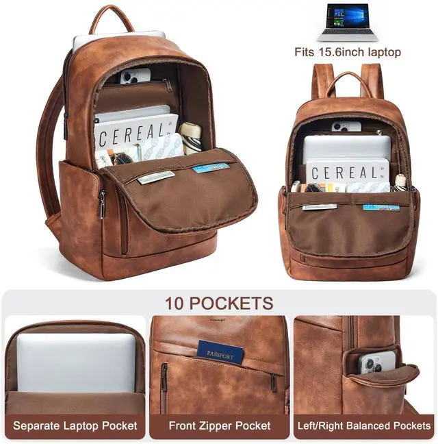 Alt view image 5 of 5 - tiamyi Computer Backpack for Women Soft Leather Back pack with 15.6 inch Laptop Compartment, Fashion Ladies Travel Backpack, Brown