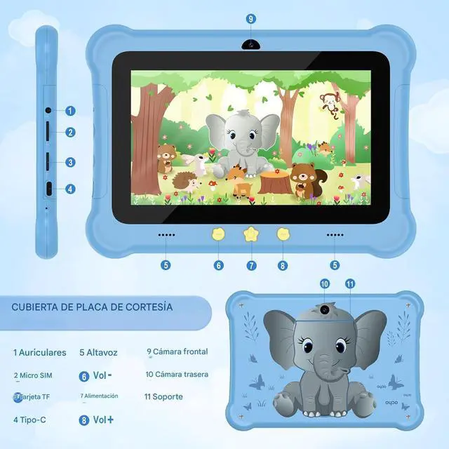 Alt view image 2 of 5 - Kids Tablet 7 inch Android Tablets, 6GB RAM 32GB ROM (TF Expansion 512GB) WiFi Tablet Supports SIM Card, Shockproof Case, Dual Camera, Parental Control, Kids App PreInstalled, Great Gift for Children