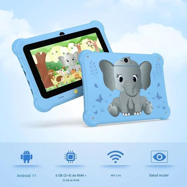 Alt view image 3 of 5 - Kids Tablet 7 inch Android Tablets, 6GB RAM 32GB ROM (TF Expansion 512GB) WiFi Tablet Supports SIM Card, Shockproof Case, Dual Camera, Parental Control, Kids App PreInstalled, Great Gift for Children