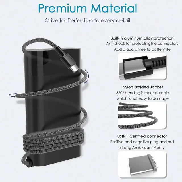 Alt view image 3 of 5 - GVKRLXZ 65W USB-C Laptop Charger Replacement for HP AI PC OmniBook 7 5 X Flip 16" 14" 17.3 inch,for HP EliteBook X Flip/Ultra G1i 14 inch Notebook Next Gen AI PC Laptop Type C AC Power Adapter