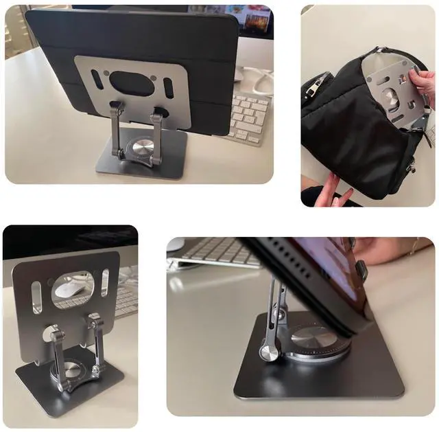 Main image of D L S Tablet Stand for Desk Bed Cell Phone, Tablet Holder- Tripod for Recording - Adjustable 360 Degree Rotating Base Support- Compatible with 4,7-12 Smartphones- Portable & Foldable (Grey)