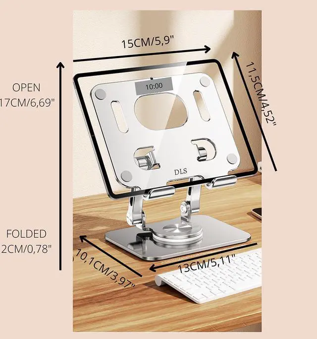 Alt view image 4 of 4 - D L S Tablet Stand for Desk Bed Cell Phone, Tablet Holder- Tripod for Recording - Adjustable 360 Degree Rotating Base Support- Compatible with 4,7-12 Smartphones- Portable & Foldable (Grey)