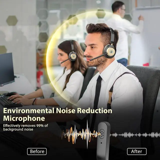 Alt view image 2 of 5 - NOTESNEE V5.3 Wireless Headset with Mic for Work, 45Hrs Computer Headset with Microphone, Bluetooth Headphones with Noise Cancelling Mic, Charging Base, USB Dongle & Mute Button for PC, Skype, Zoom