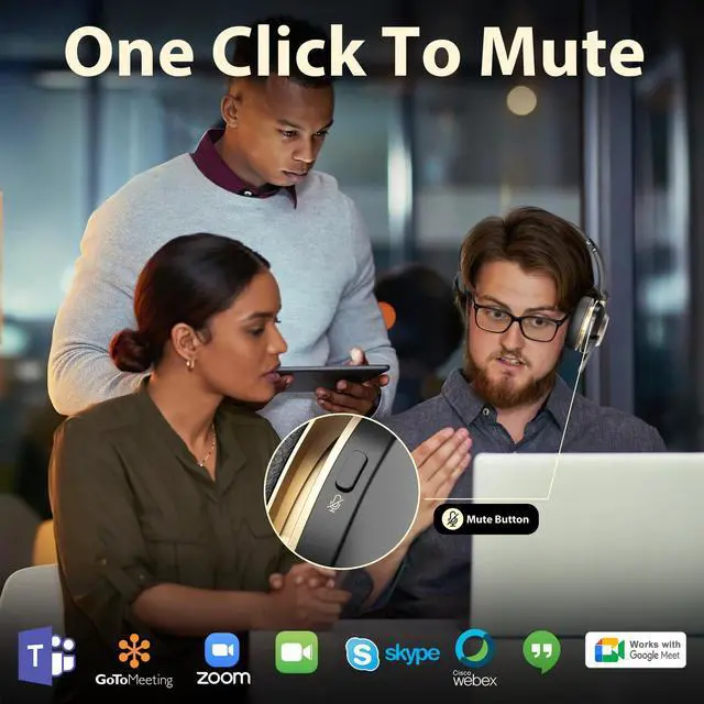 Alt view image 3 of 5 - NOTESNEE V5.3 Wireless Headset with Mic for Work, 45Hrs Computer Headset with Microphone, Bluetooth Headphones with Noise Cancelling Mic, Charging Base, USB Dongle & Mute Button for PC, Skype, Zoom