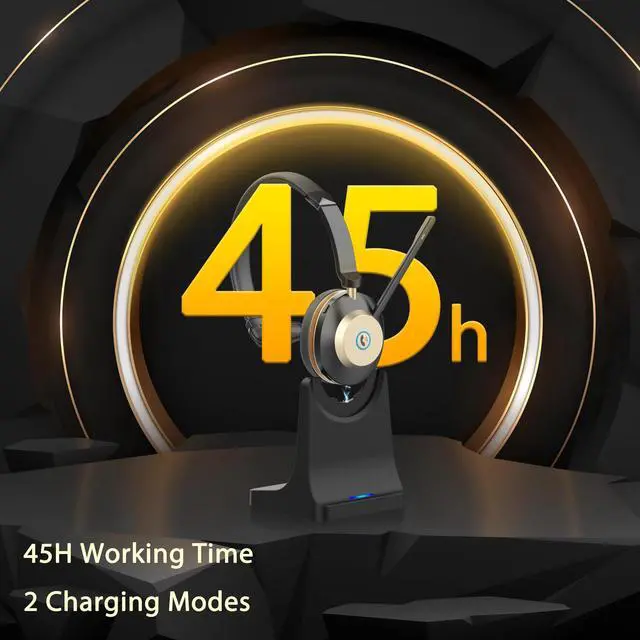Alt view image 5 of 5 - NOTESNEE V5.3 Wireless Headset with Mic for Work, 45Hrs Computer Headset with Microphone, Bluetooth Headphones with Noise Cancelling Mic, Charging Base, USB Dongle & Mute Button for PC, Skype, Zoom