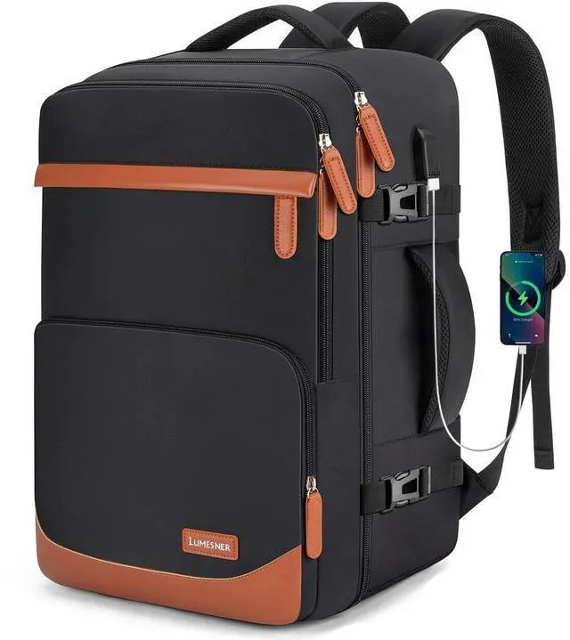 Main image of Velaybor 40L Travel Backpack with USB Charging Port, Water-Resistant Carry On Backpack for Men Women, Business Laptop Backpack for Men & Women, Trips & Commutes, Fits 15.6/17.3 Inch Laptop (Black)