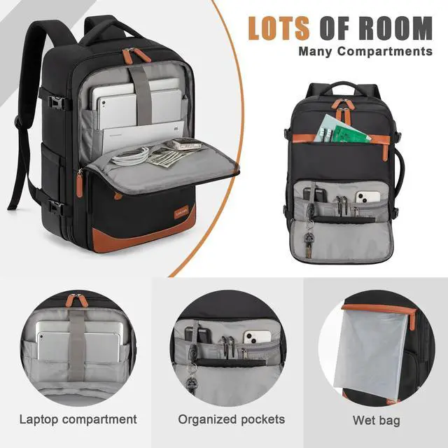 Alt view image 3 of 5 - Velaybor 40L Travel Backpack with USB Charging Port, Water-Resistant Carry On Backpack for Men Women, Business Laptop Backpack for Men & Women, Trips & Commutes, Fits 15.6/17.3 Inch Laptop (Black)