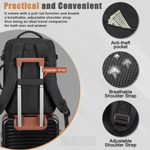 Alt view image 4 of 5 - Velaybor 40L Travel Backpack with USB Charging Port, Water-Resistant Carry On Backpack for Men Women, Business Laptop Backpack for Men & Women, Trips & Commutes, Fits 15.6/17.3 Inch Laptop (Black)