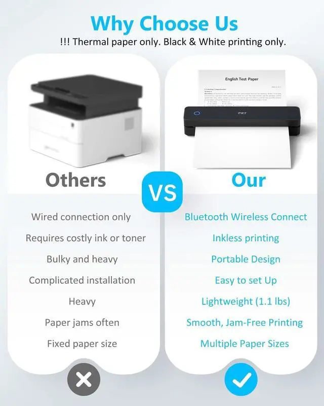 Alt view image 2 of 5 - PRT Inkless Portable Printer for Travel, Wireless Thermal Printer Support 8.5 x 11 Inch US Letter A4 B5, Bluetooth Mobile Printers with iOS, Android, Laptop for Home Use, Car, Office, School, Black