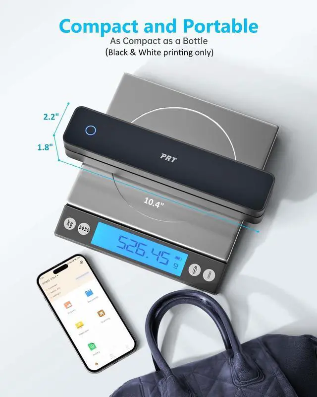 Alt view image 4 of 5 - PRT Inkless Portable Printer for Travel, Wireless Thermal Printer Support 8.5 x 11 Inch US Letter A4 B5, Bluetooth Mobile Printers with iOS, Android, Laptop for Home Use, Car, Office, School, Black