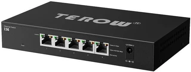 Main image of 5 Port 2.5G Ethernet Switch, 5 x 2.5Gb RJ45 Base-T Ports, Plug & Play/Fanless Metal Design 2.5Gbe Ethernet Unmanaged Network Switches,TEROW 5 Port 2.5GB Switch