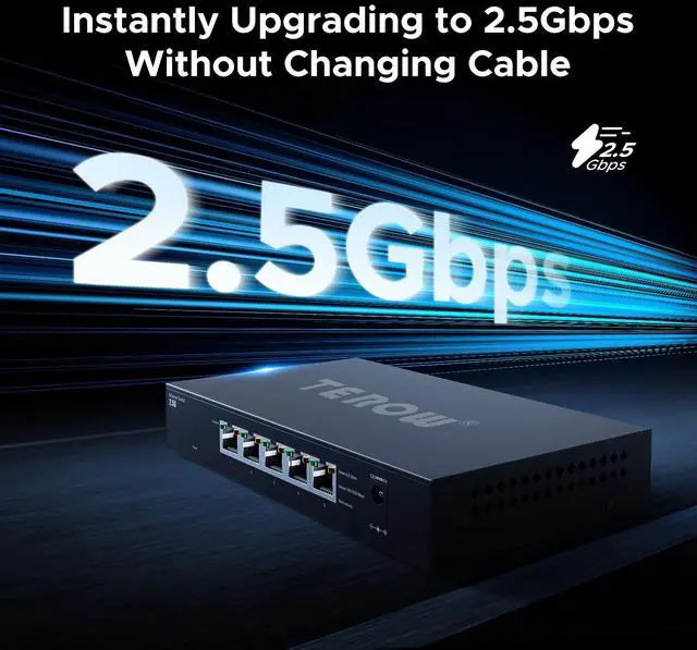Alt view image 2 of 5 - 5 Port 2.5G Ethernet Switch, 5 x 2.5Gb RJ45 Base-T Ports, Plug & Play/Fanless Metal Design 2.5Gbe Ethernet Unmanaged Network Switches,TEROW 5 Port 2.5GB Switch