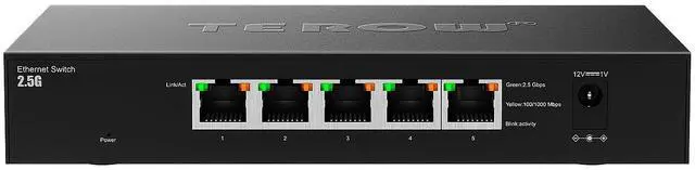 Alt view image 3 of 5 - 5 Port 2.5G Ethernet Switch, 5 x 2.5Gb RJ45 Base-T Ports, Plug & Play/Fanless Metal Design 2.5Gbe Ethernet Unmanaged Network Switches,TEROW 5 Port 2.5GB Switch