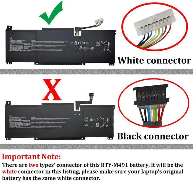 Alt view image 3 of 5 - JIAZIJIA BTY-M491 Laptop Battery Replacement for MSI Prestige 14 A11SB Series Notebook White Connector 11.4V 52.4Wh 4600mAh