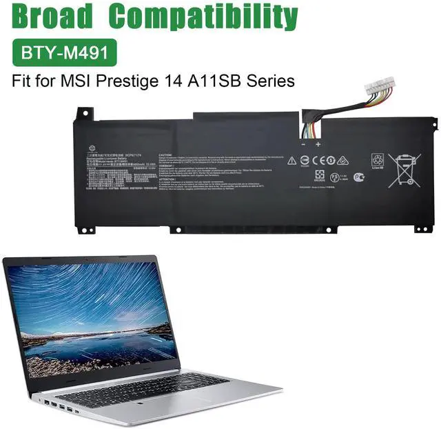 Alt view image 5 of 5 - JIAZIJIA BTY-M491 Laptop Battery Replacement for MSI Prestige 14 A11SB Series Notebook White Connector 11.4V 52.4Wh 4600mAh