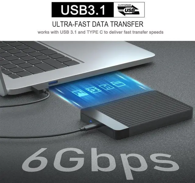 Alt view image 2 of 5 - Tianken 750GB Ultra Slim Portable External Hard Drive 2.5'' HDD USB 3.1 Type-C Storage for PC, Mac, Laptop