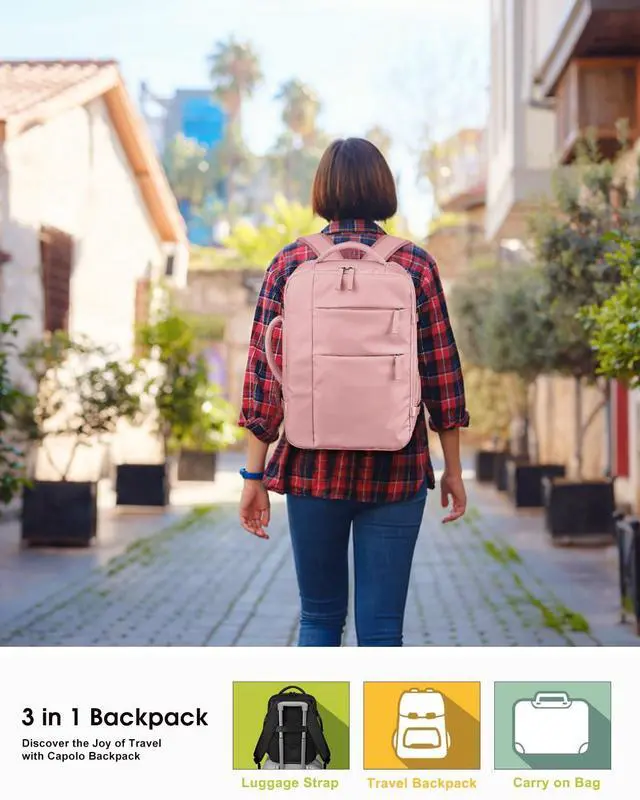 Alt view image 2 of 5 - Capolo Travel Backpack for Women Men Waterproof Laptop Backpack Airlines Approved Carry On Backpack Bag Computer Bookbag for Business, Work, Traveling Fits 17 Inch Laptop(Pink)