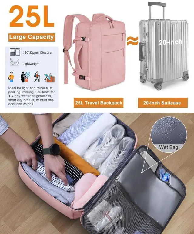 Alt view image 4 of 5 - Capolo Travel Backpack for Women Men Waterproof Laptop Backpack Airlines Approved Carry On Backpack Bag Computer Bookbag for Business, Work, Traveling Fits 17 Inch Laptop(Pink)