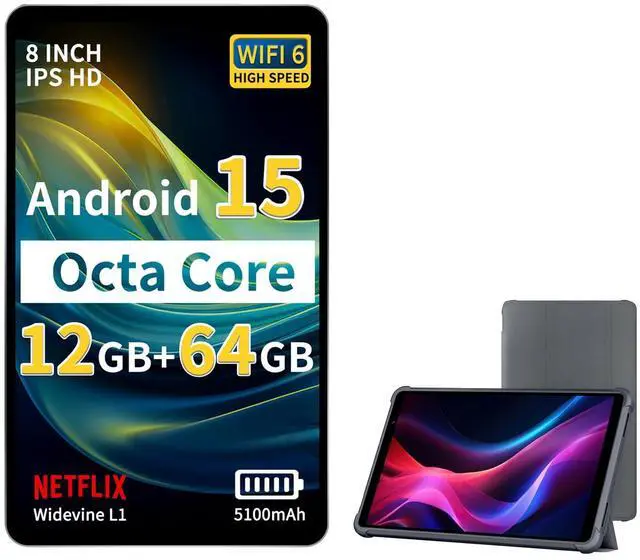 Main image of Topsand M8 8 Inch Black Android 15 Tablet with Premium Protective Case