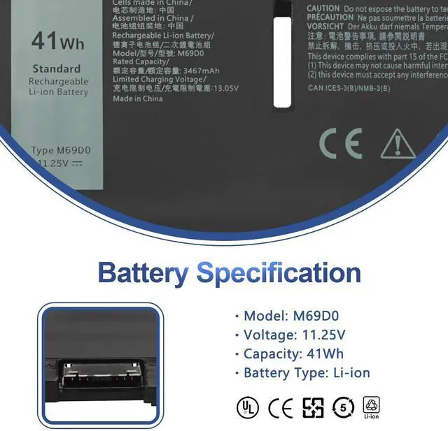 Alt view image 2 of 5 - M69D0 Laptop Battery Replacement for Dell Latitude 5430 5530 Precision 3570 P104F P104F005 P137G P137G004 Series 07KRV M69DO O7KRV 0H4PVC H4PVC 08WRCR 8WRCR 0Y86WG Y86WG 078FWY 11.25V 41Wh 3467mAh