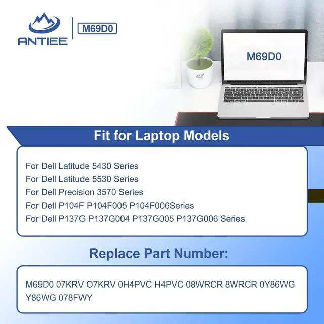 Alt view image 3 of 5 - M69D0 Laptop Battery Replacement for Dell Latitude 5430 5530 Precision 3570 P104F P104F005 P137G P137G004 Series 07KRV M69DO O7KRV 0H4PVC H4PVC 08WRCR 8WRCR 0Y86WG Y86WG 078FWY 11.25V 41Wh 3467mAh