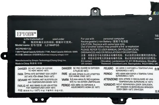 Alt view image 2 of 5 - EPYOBW L21M4PG5 Laptop Battery 71Wh 9245mAh 4-Cell 7.68V Compatible with Lenovo IP 5 Chrome 16IAU7 Series L21L4PG5