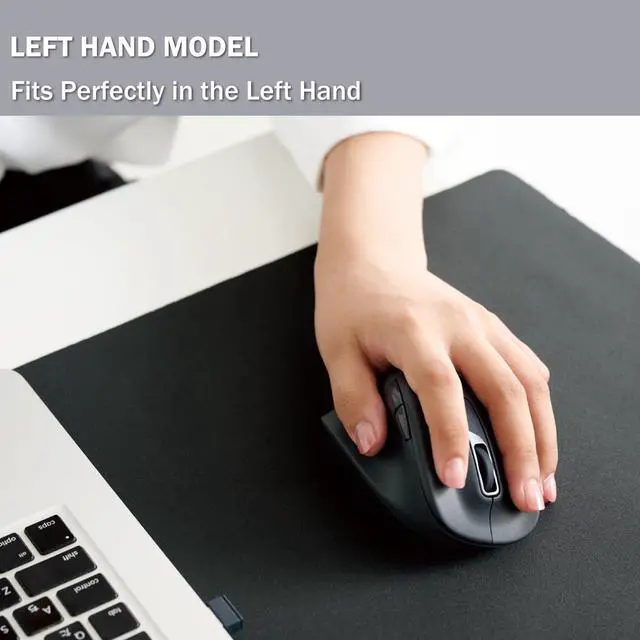 Alt view image 2 of 5 - ELECOM Left Hand Wireless Ergonomic Mouse, 2.4GHz with Mini USB Receiver, Silent Click, 2000DPI, 5 Buttons, Optical Sensor, Compatible with PC, Mac, Laptop, EX-G, Msize Black (M-XGM31DBSKBK)
