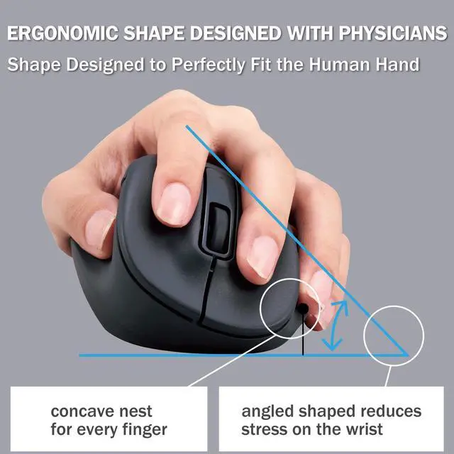 Alt view image 3 of 5 - ELECOM Left Hand Wireless Ergonomic Mouse, 2.4GHz with Mini USB Receiver, Silent Click, 2000DPI, 5 Buttons, Optical Sensor, Compatible with PC, Mac, Laptop, EX-G, Msize Black (M-XGM31DBSKBK)