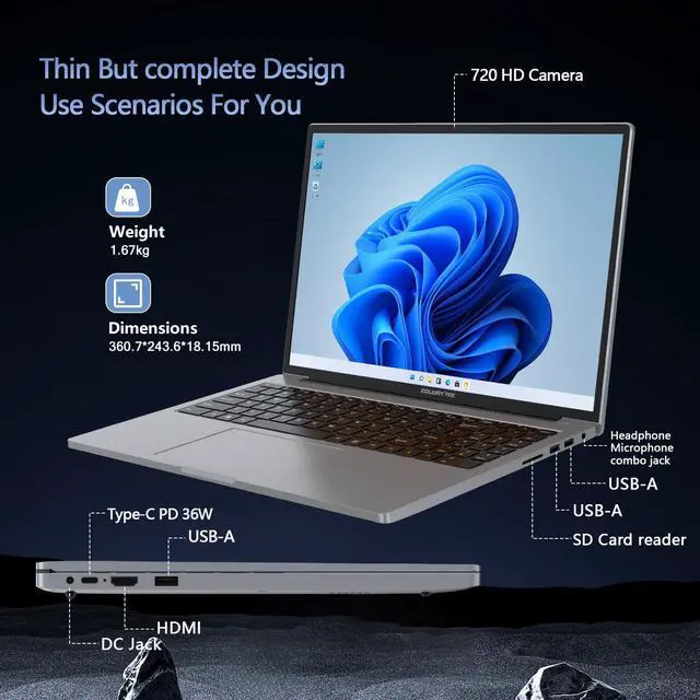 Alt view image 5 of 5 - Z ZOLWAYTAC Gaming Laptop, Laptop,16" IPS FHD,16GB RAM 512GB SSD with Alder Lake N100 Processor(Up to 3.4GHz),Backlit Keyboard,HDMI,Type C Charging,WiFi,Gaming,Studying and Business