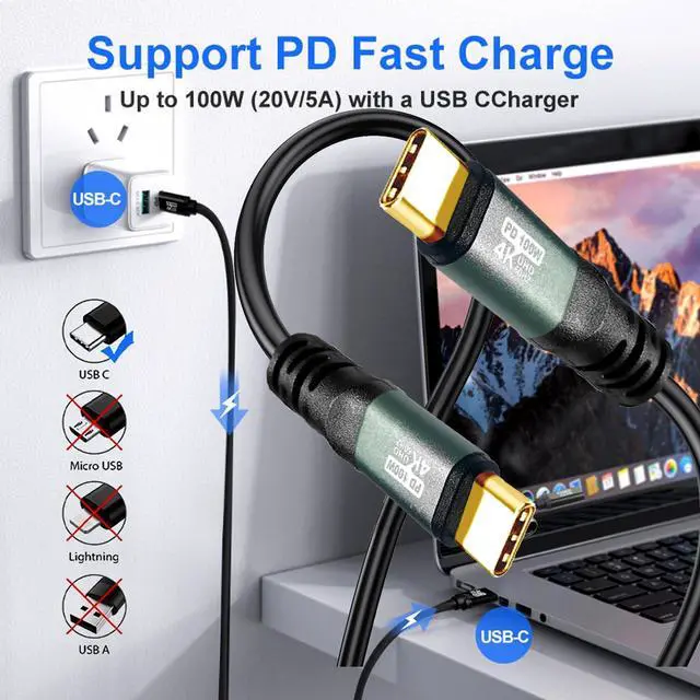 Alt view image 2 of 5 - YOTETION Type C to C 40FT Cable, 4K@60Hz 100W Fast Charging - Aluminum Case for High-Speed Data Transfer for Xreal MacBook Pro iPad Pro iPhone 15 Pro Galaxy S22 Portable Monitor