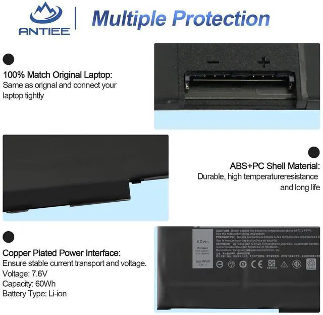 Alt view image 4 of 5 - MXV9V 60Wh Laptop Battery for Dell Latitude 5300 5310 7300 7400 E5300 E5310 E7300 E7400 Latitude 5300 5310 2-in-1, inspiron 7300 7306 2-in-1 Black, P96G P96G001 P97G P99G P100G Series 5VC2M 0829MX