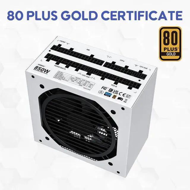 Alt view image 4 of 5 - Vetroo 850W Power Supply Dual PCIe 5.1 ATX 3.1 Ready, 80 Plus Gold Full Modular, Quiet Operation with 120mm FDB Fan, 10-Year Warranty - White