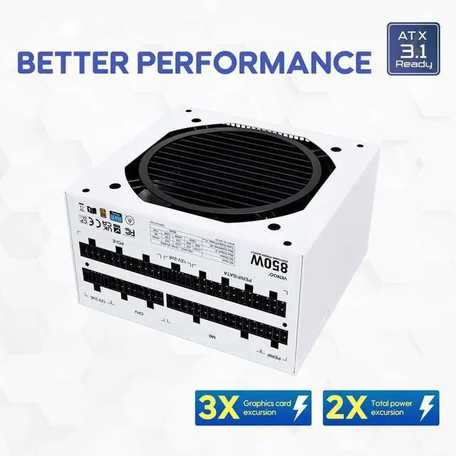 Alt view image 5 of 5 - Vetroo 850W Power Supply Dual PCIe 5.1 ATX 3.1 Ready, 80 Plus Gold Full Modular, Quiet Operation with 120mm FDB Fan, 10-Year Warranty - White