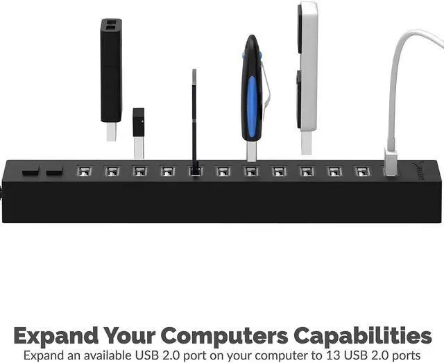 Alt view image 2 of 5 - Sabrent 13 Port High Speed USB 2.0 Hub +Aluminum USB External Stereo Sound Adapter for Windows and Mac.