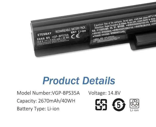 Alt view image 4 of 5 - KingSener VGP-BPS35A Battery for Sony VAIO Fit 14E 15E Series SVF1521A2E SVF15217SC SVF14215SC SVF15218SC SVF152A29M SVF152A27T SVF142C29I BPS35A BPS35 [14.8V, 40WH]