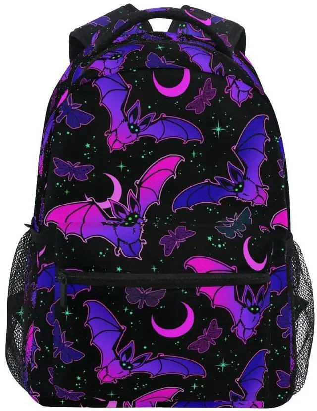 Main image of MNSRUU Student School Bag Purple Bat Gothic Backpack for Girls Boys College Bookbag Laptop Rucksack Travel Backpack for Adult Teen Casual Daypack