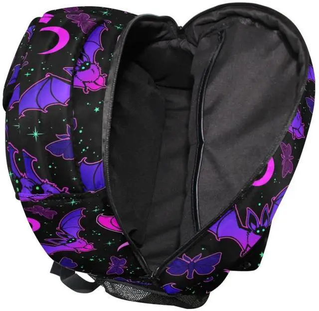 Alt view image 5 of 5 - MNSRUU Student School Bag Purple Bat Gothic Backpack for Girls Boys College Bookbag Laptop Rucksack Travel Backpack for Adult Teen Casual Daypack