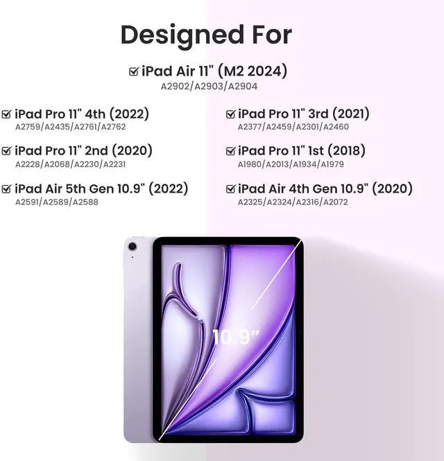 Alt view image 2 of 5 - OYEEICE Keyboard Case for iPad Air 11 inch (M2 2024)/10.9 inch Air 5th/4th Gen/iPad Pro 11 1st/2nd/3rd Gen - 7-Color Backlit Detachable Keyboard, Folio Cover with Pencil Holder - Purple